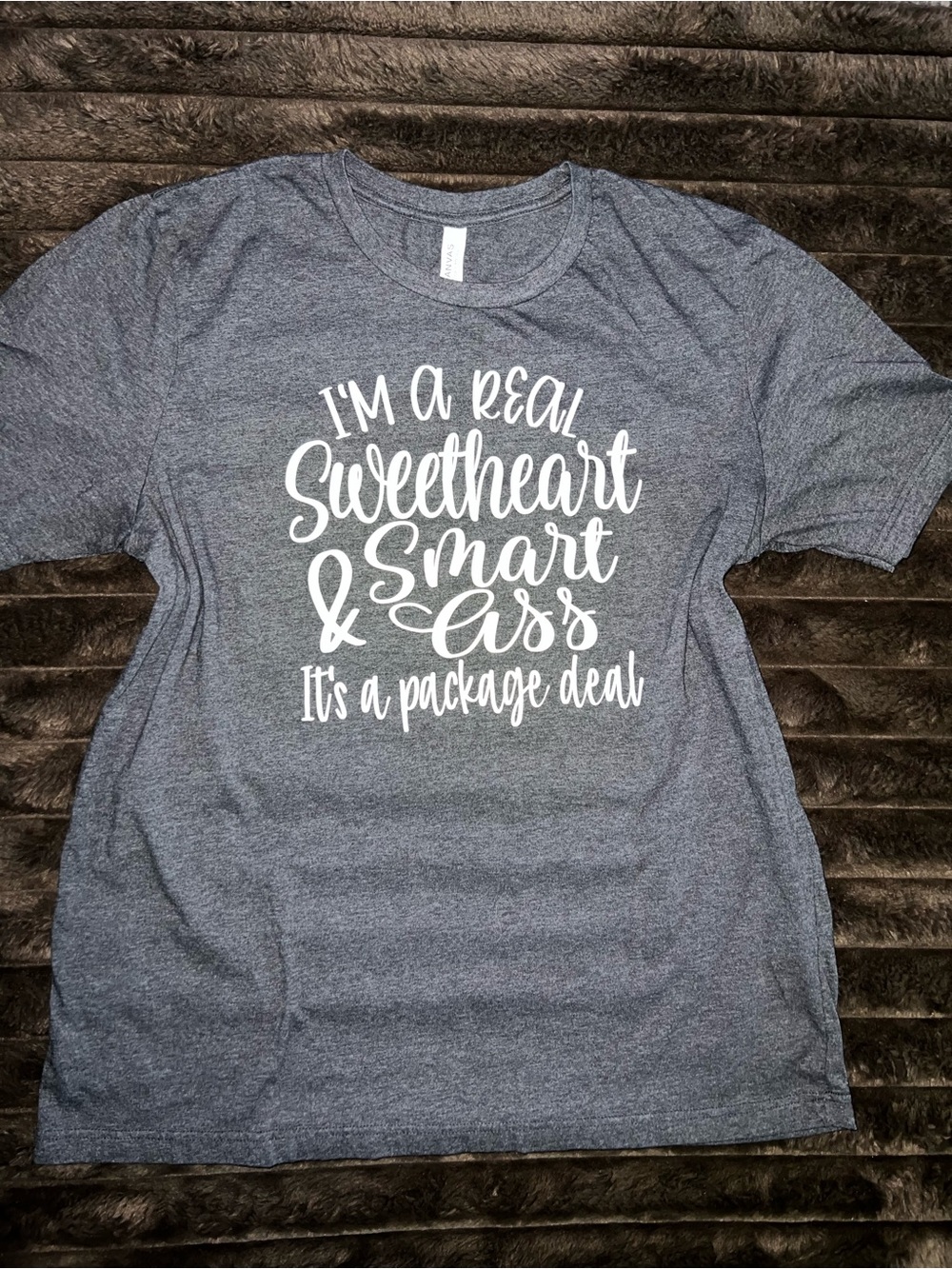 Bella Canvas Dark Gray Tee with White Script Graphic XL